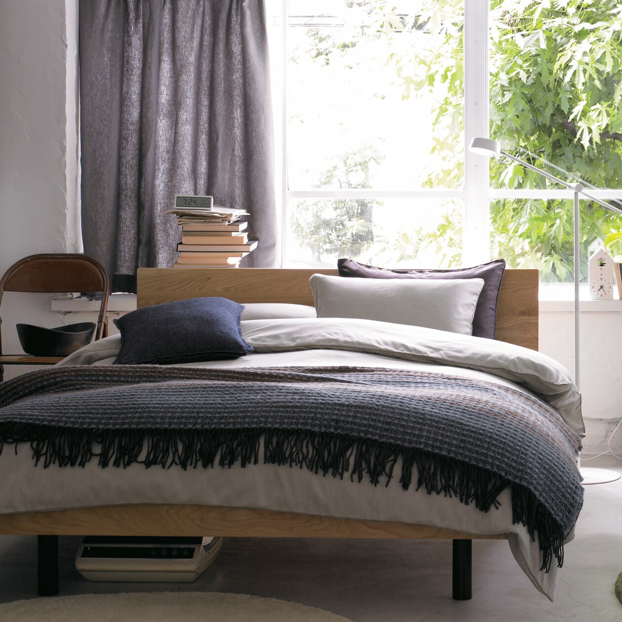 木製ベッドフレーム用ヘッドボード・ダブル・タモ材／ナチュラル