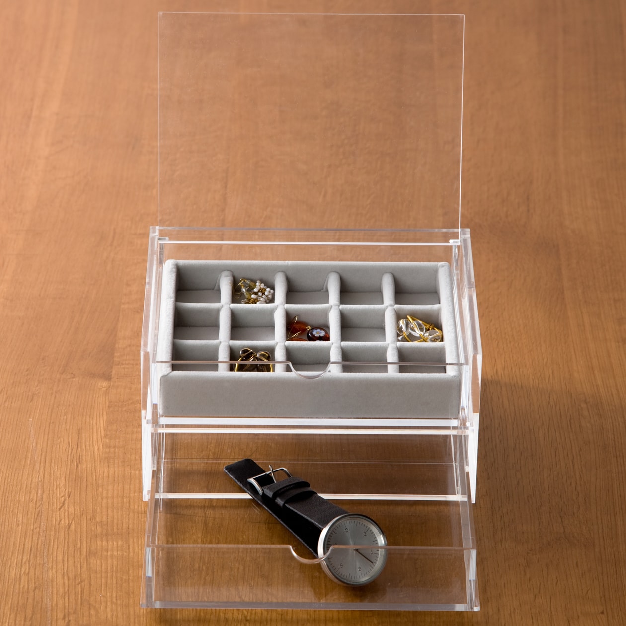 アクリルケース用・ベロア内箱仕切・格子・グレー