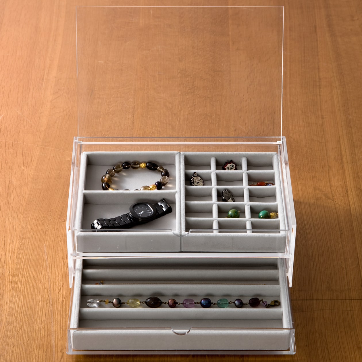 アクリルケース用・ベロア内箱仕切・格子・グレー