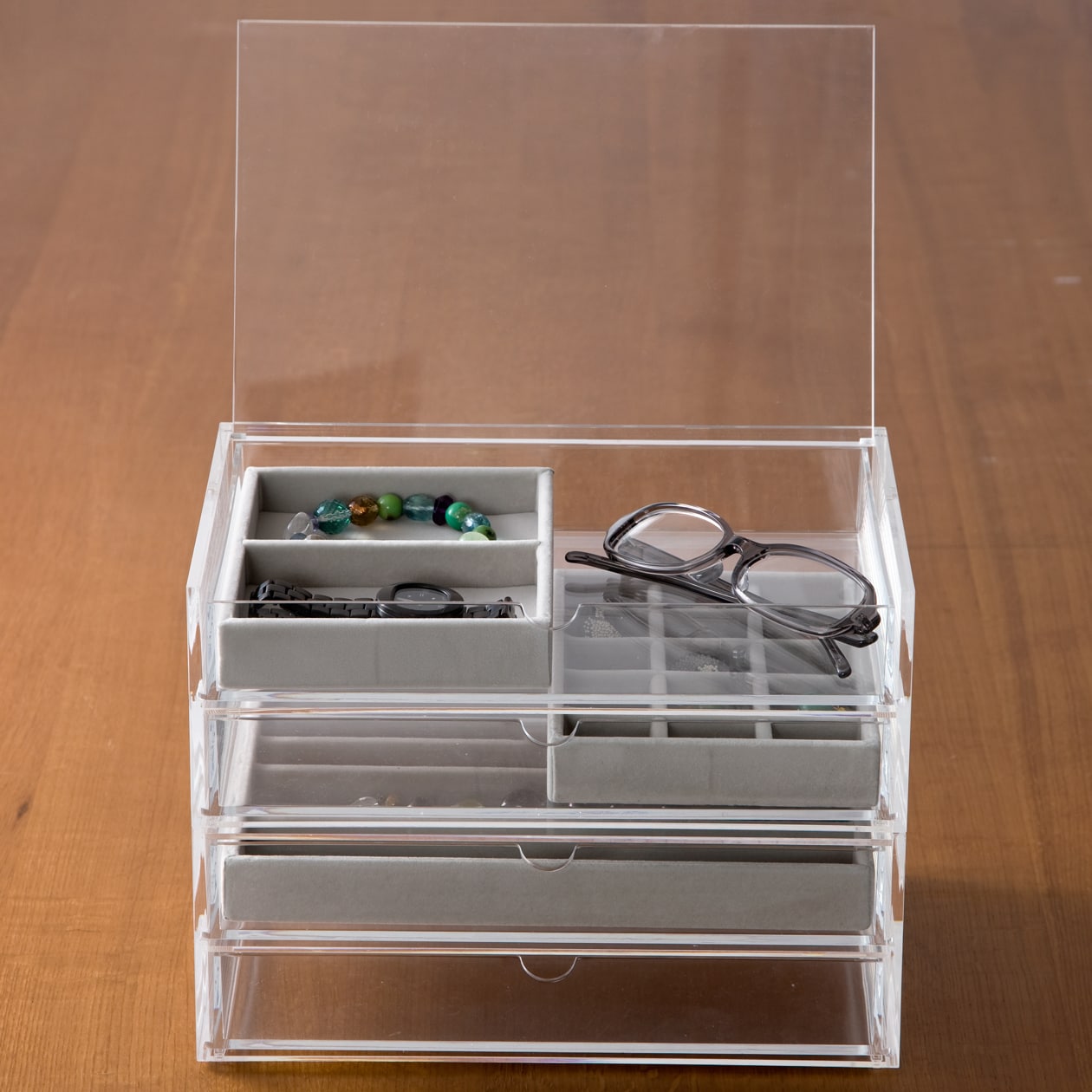 アクリルケース用・ベロア内箱仕切・格子・グレー