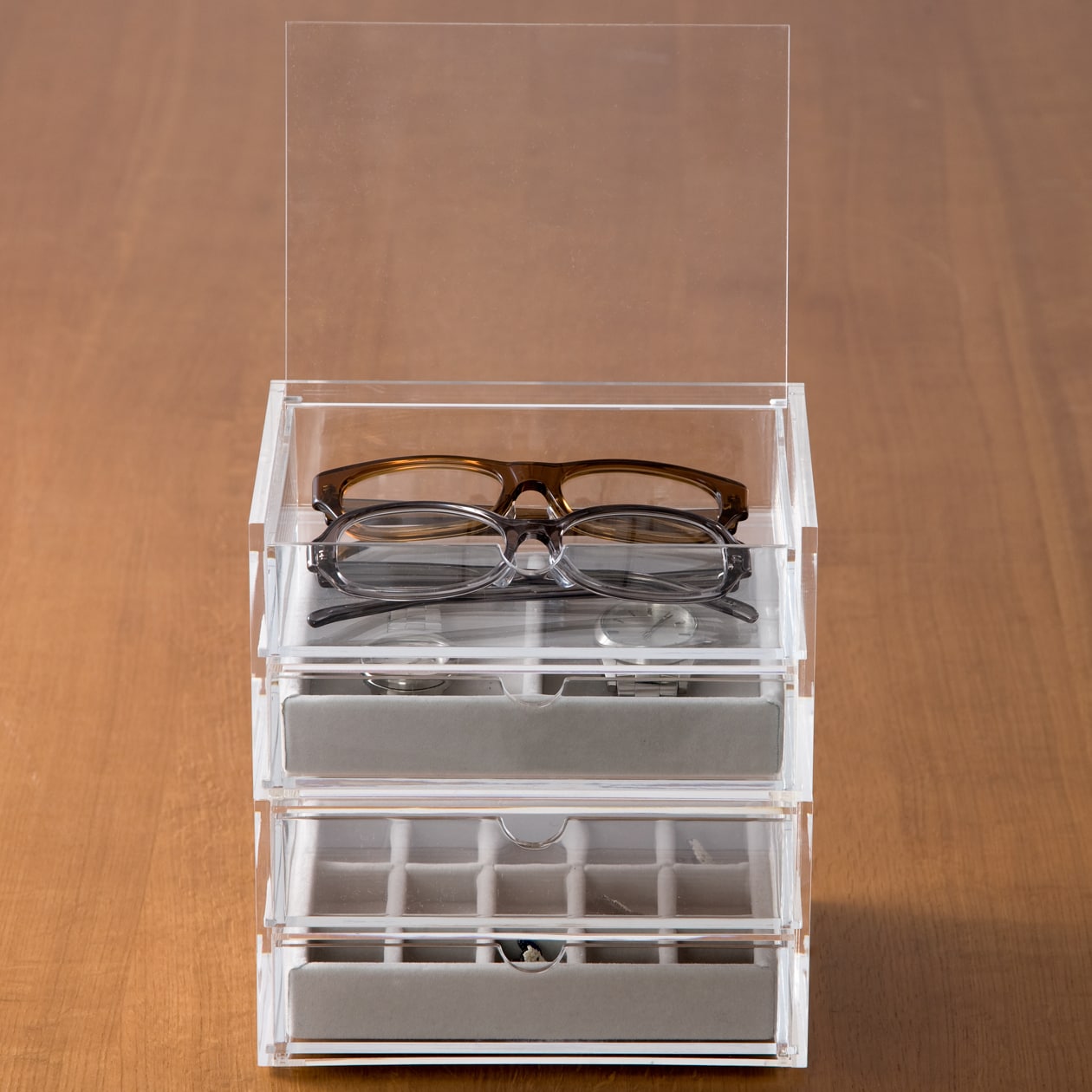 アクリルケース用・ベロア内箱仕切・格子・グレー