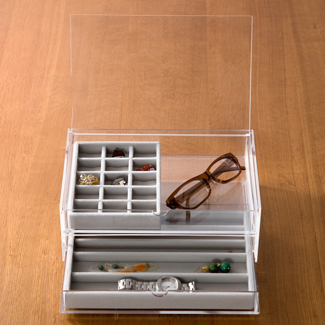 アクリルケース用・ベロア内箱仕切・大・ネックレス用・グレー