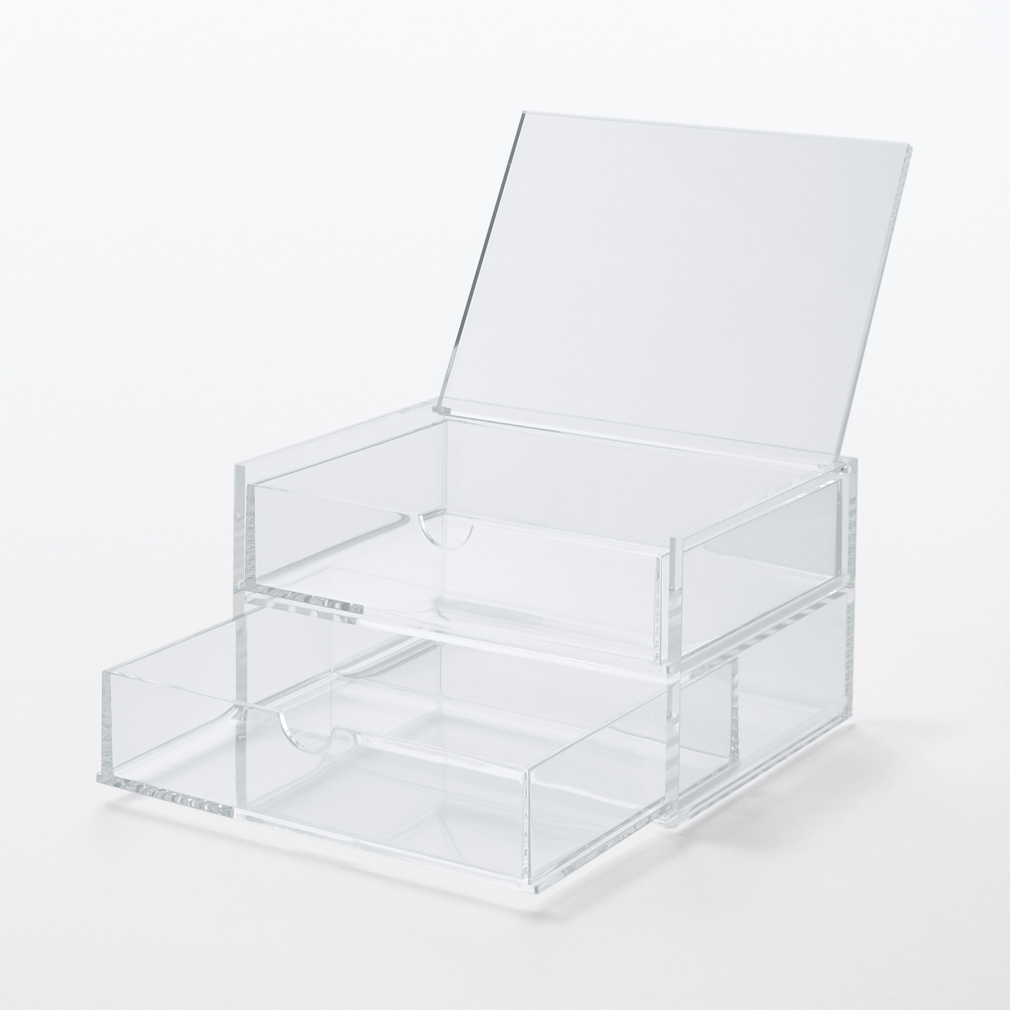 重なるアクリルケース２段フタ付引出