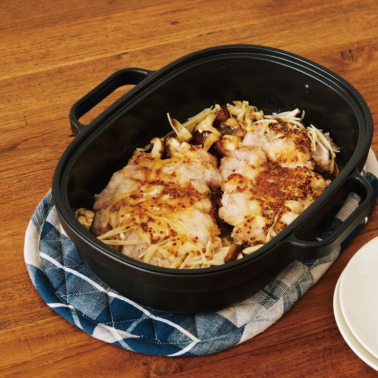 ポークソテー、ごぼうの梅キーマカレー……「身がふっくら焼き上がるのは、感動もの」しらいのりこ | レンジで焼き料理 グリルプレート