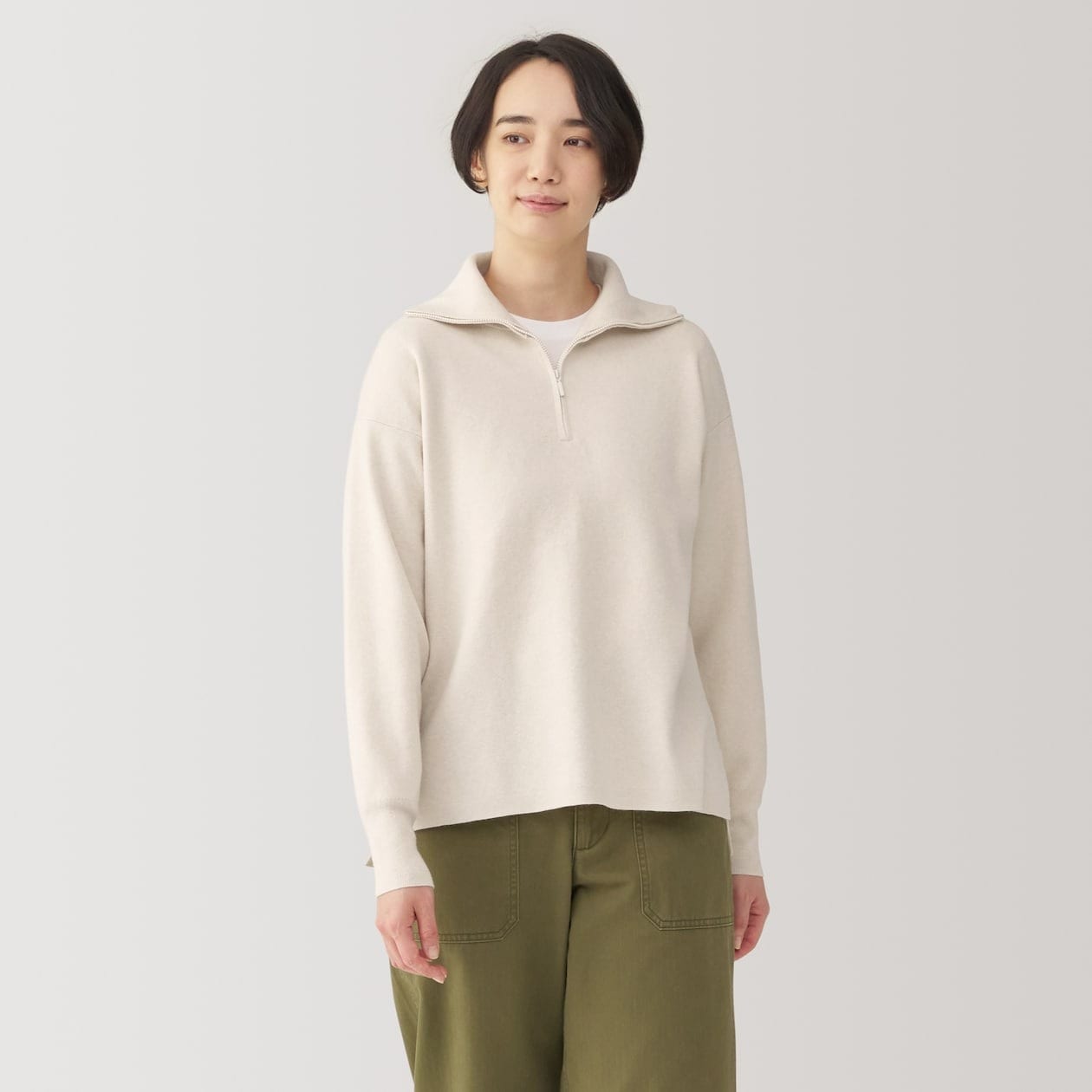 洗える ミラノリブ編み ハーフジップセーター