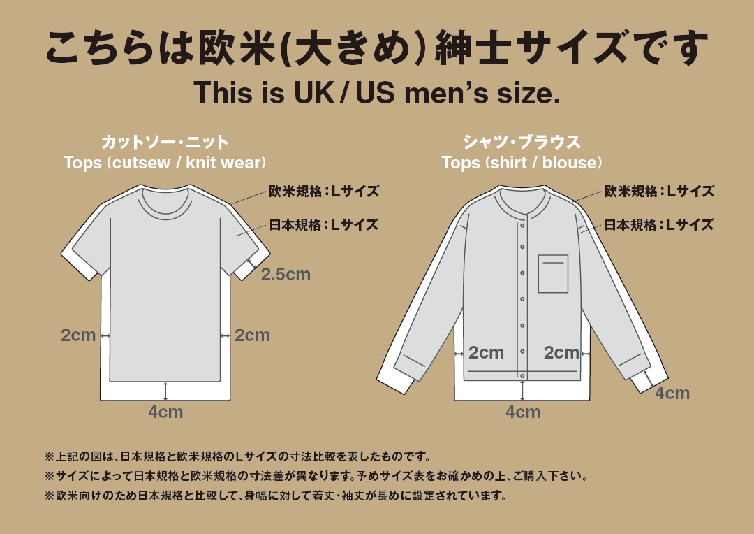 欧米サイズについて（紳士）