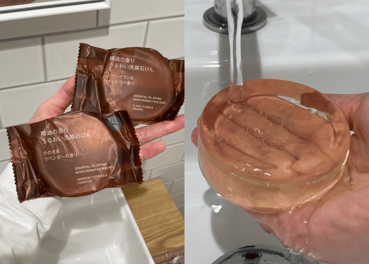 無印良品 精油の香り うるおい洗顔石けん ひのき&ラベンダーの香り イランイラン&オレンジの香り