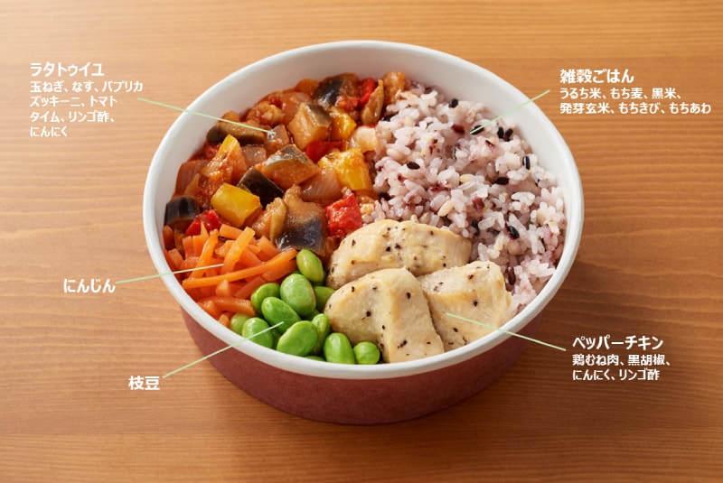 １／３日分の野菜を使った雑穀ごはん　ラタトゥイユとペッパーチキン
