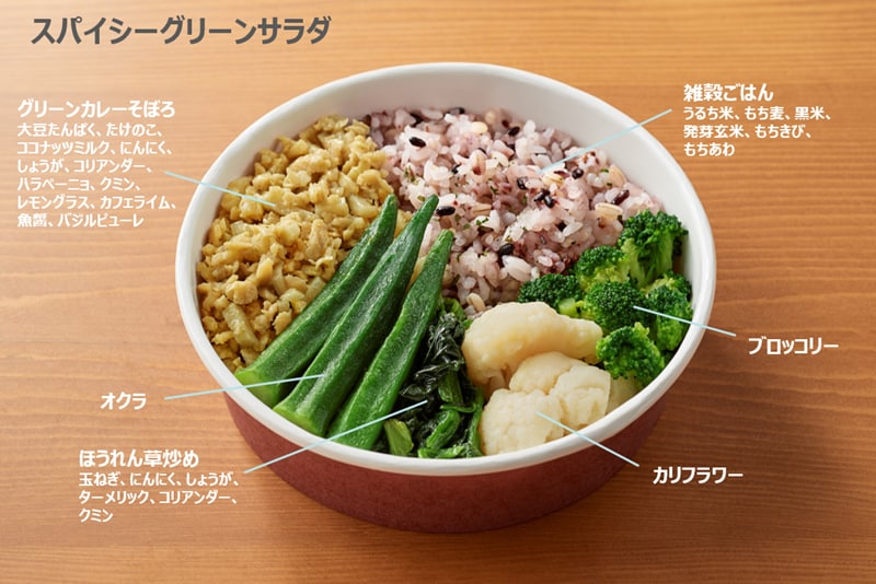 １／３日分の野菜を使った雑穀ごはん　スパイシーグリーンサラダ