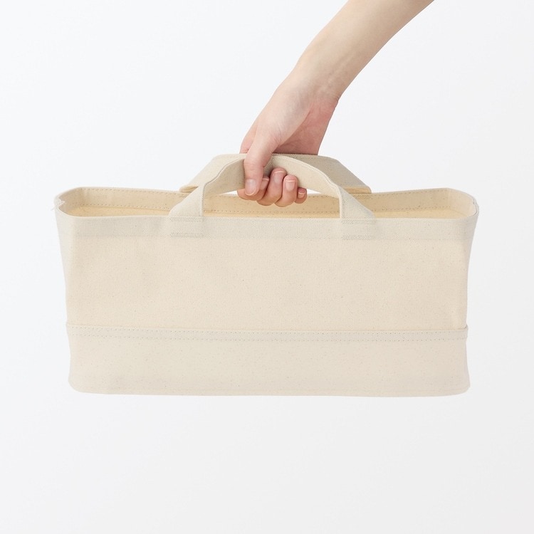 新商品 ｜ 内側と底面を水拭きできる。綿帆布 持ち手付 ソフトボックス_ahiCE0