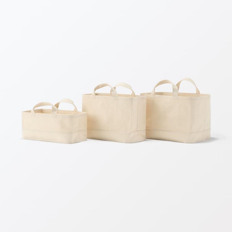 新商品 ｜ 内側と底面を水拭きできる。綿帆布 持ち手付 ソフトボックス_wl1naO