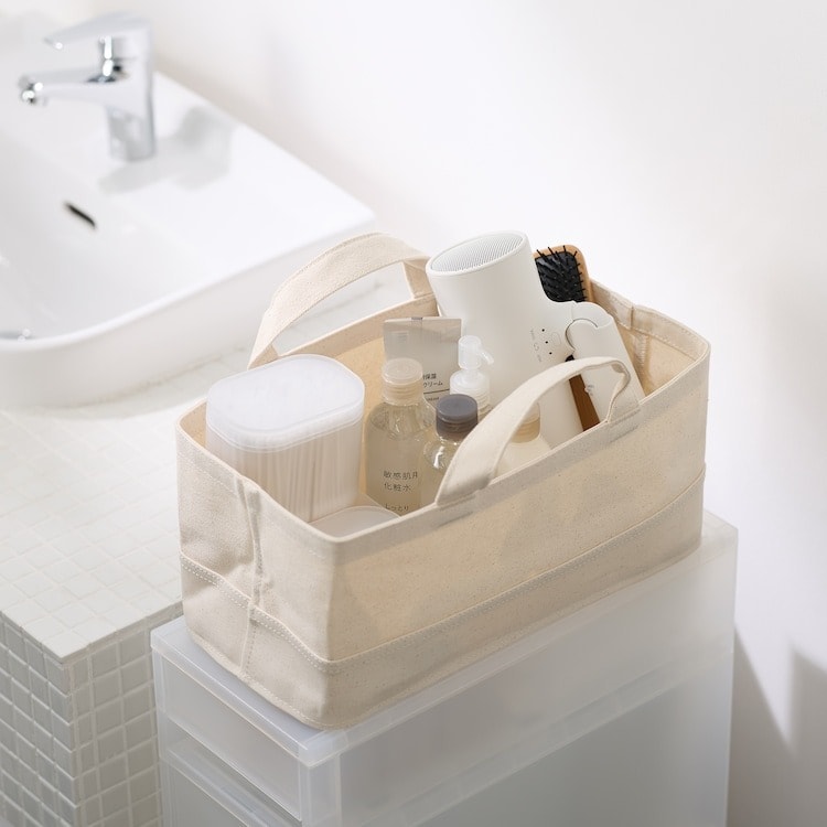 新商品 ｜ 内側と底面を水拭きできる。綿帆布 持ち手付 ソフトボックス_xOJR3g