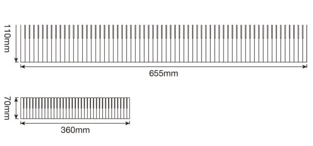 ポリスチレン仕切板・大、中のサイズ比較のイラスト