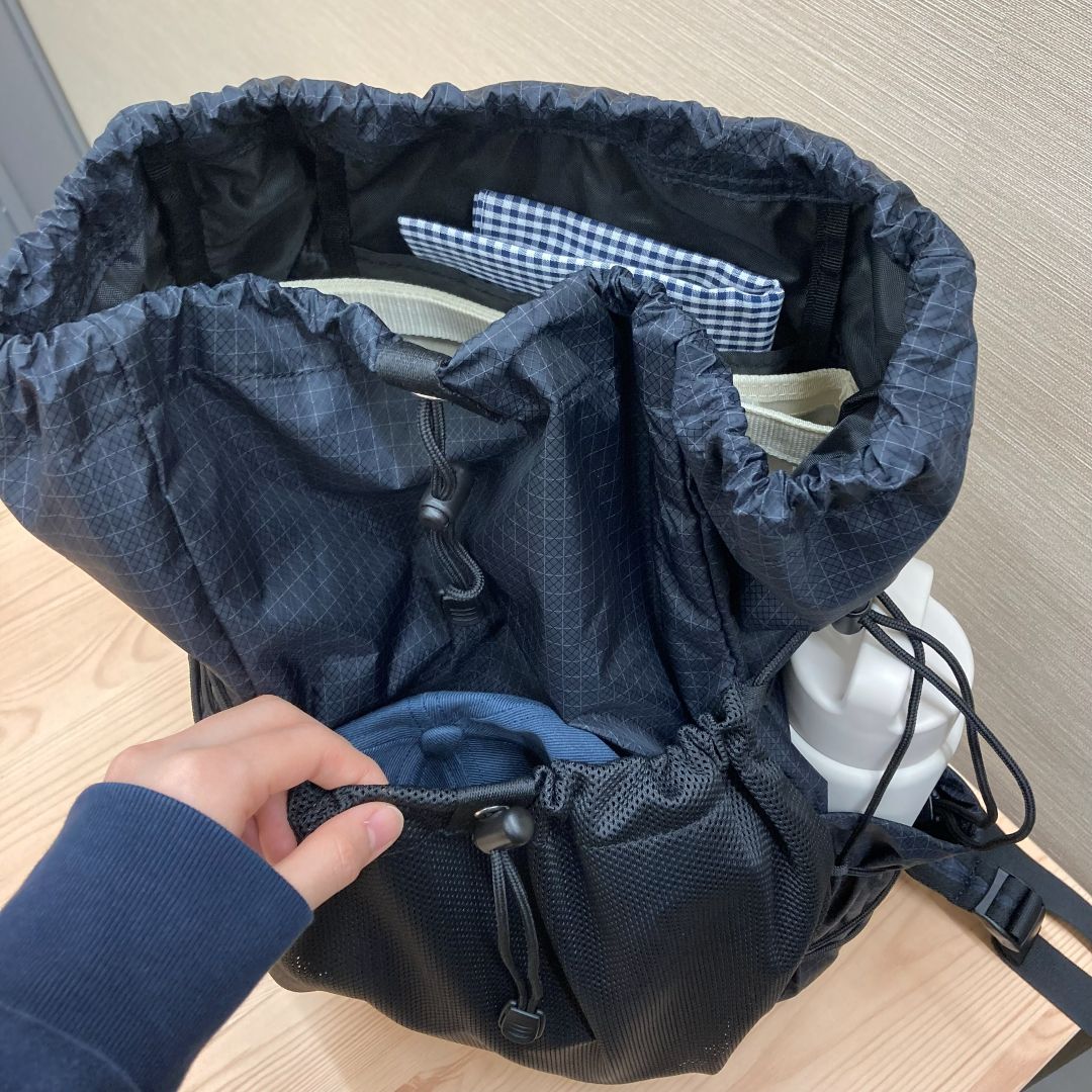 無印良品の『『撥水 リップストップ リュックサック』(無印良品 ヨークベニマル大和吉岡のおたより画像を使用)