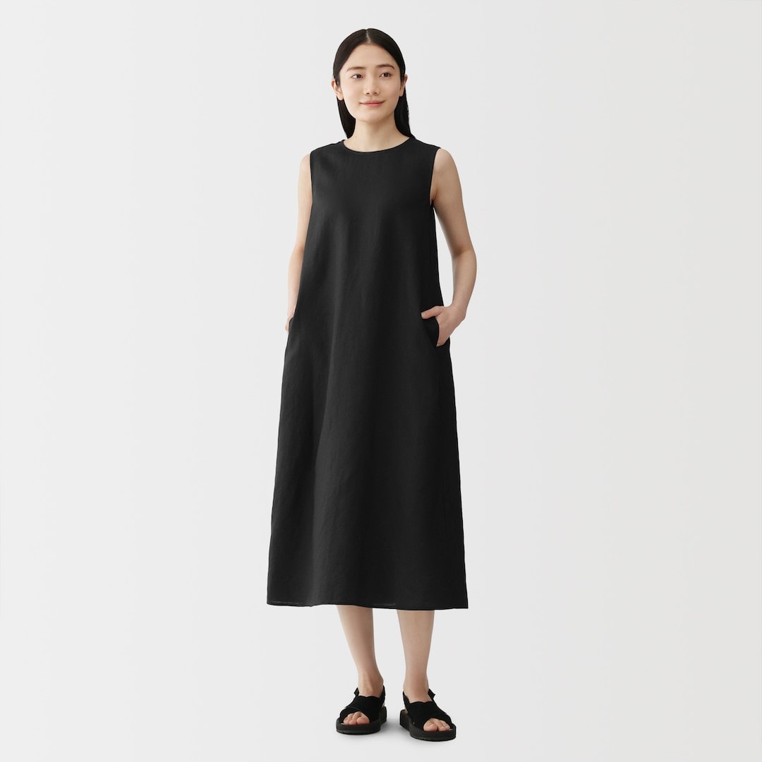 新商品 ｜ ゆったり、涼やか。リネン 洗いざらし スリーブレスワンピース_W3qf17