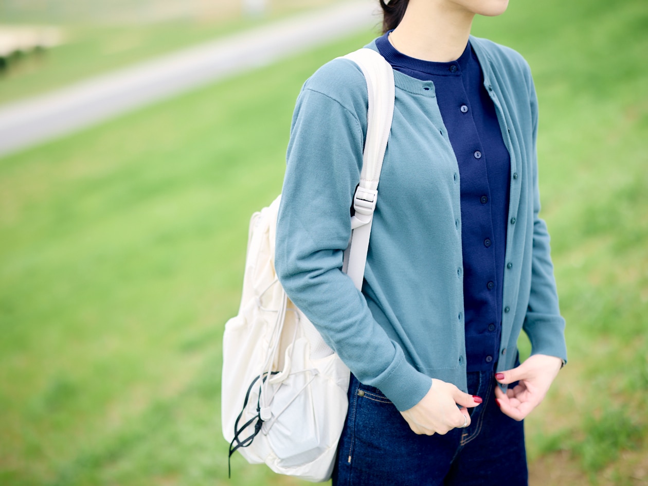 9色×6サイズ。組み合わせを考えるのもまた楽し｜婦人 UVカット強撚コットンクルーネックカーディガン_HJkxr2