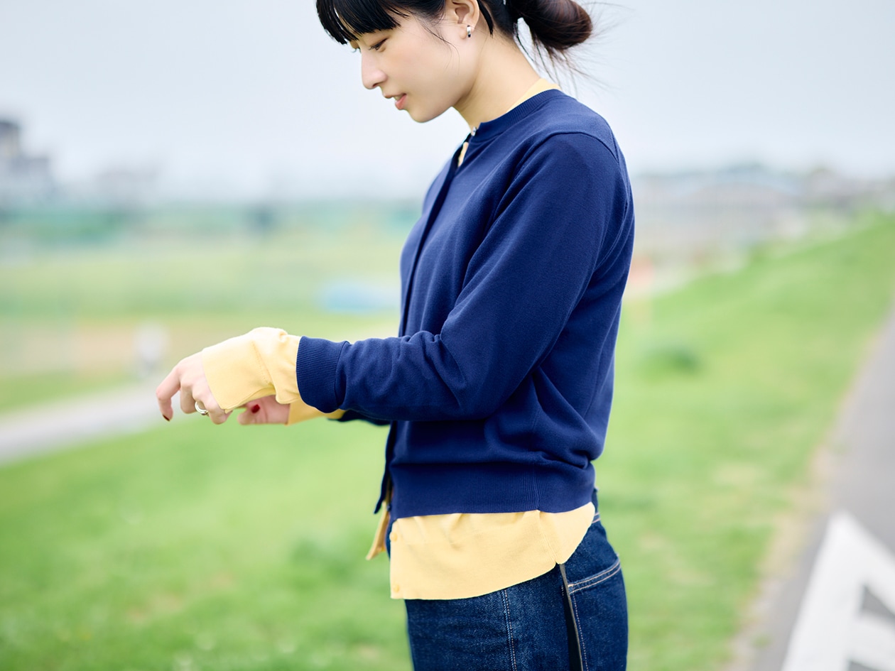 9色×6サイズ。組み合わせを考えるのもまた楽し｜婦人 UVカット強撚コットンクルーネックカーディガン_oSU8O7