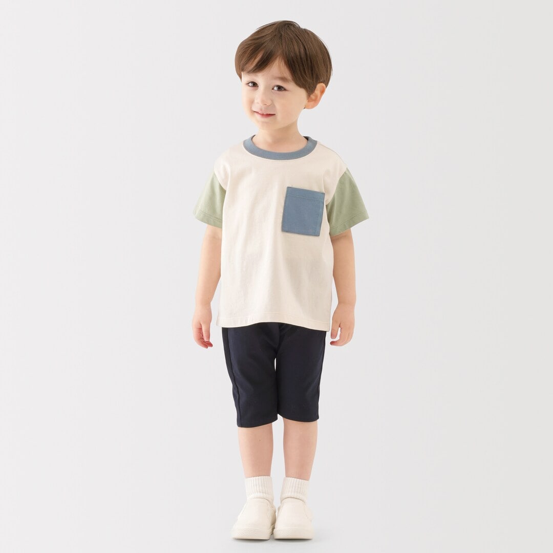 無印良品の『ベビー あたまするっと カラーブロッククルーネック半袖Tシャツ』