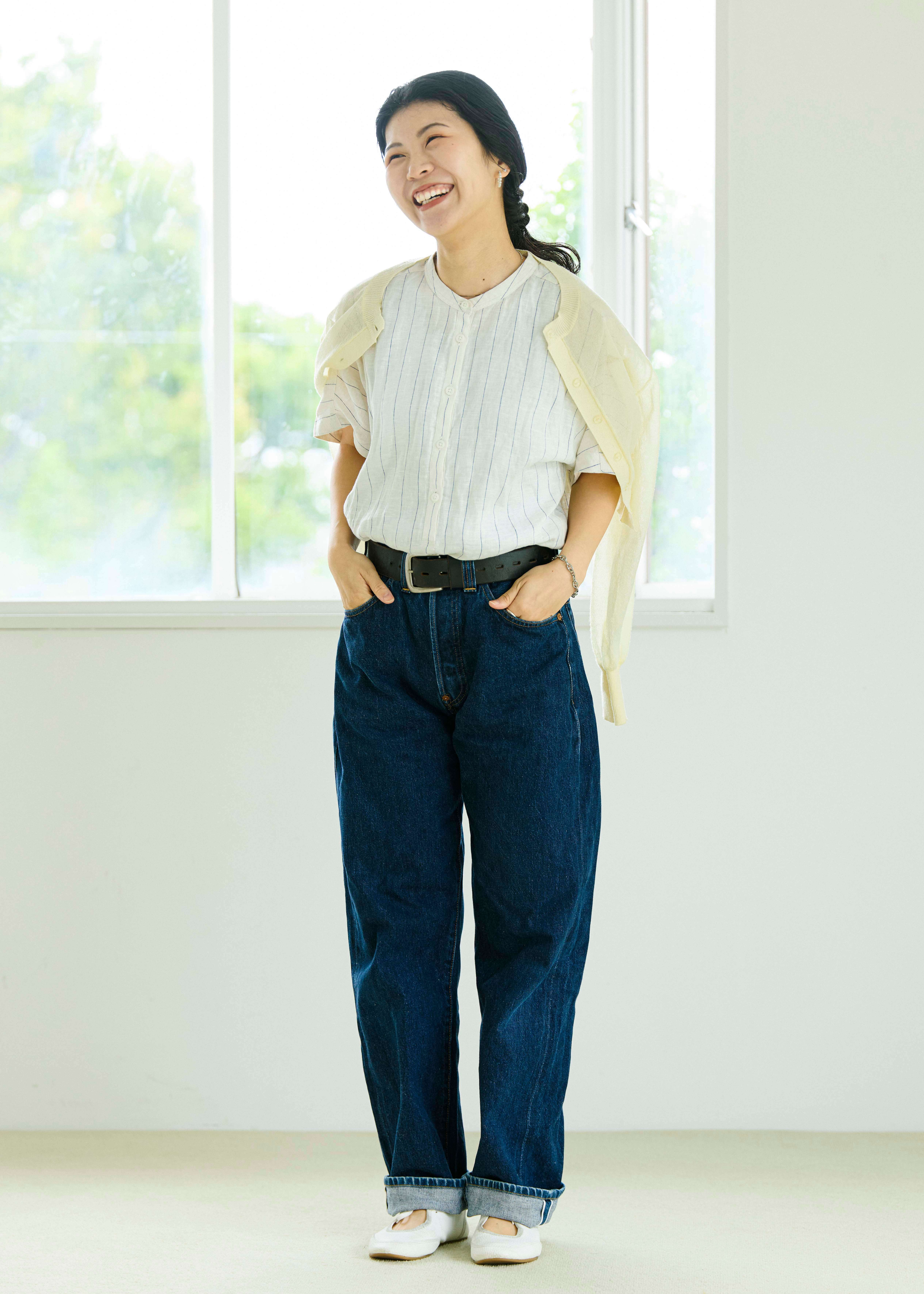 無印良品の婦人 リネン 洗いざらし 半袖ブラウス