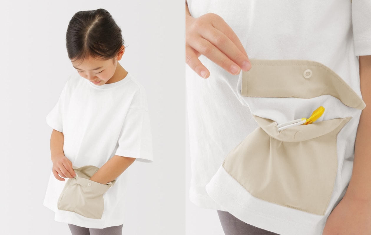 無印良品のキッズ 見守りポケット付きクルーネック半袖Tシャツ