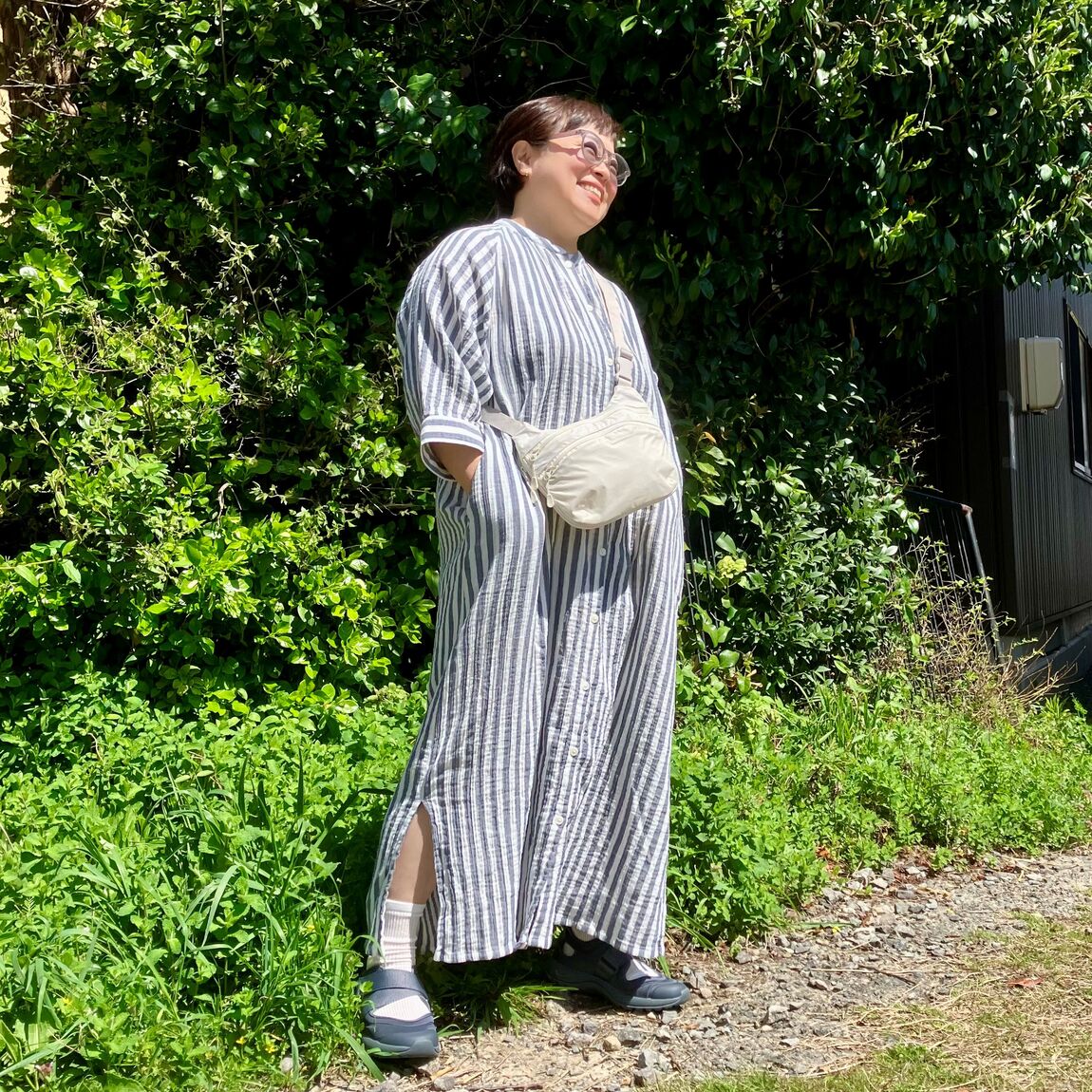 無印良品の『婦人 楊柳ガーゼ 五分袖ワンピース』を使ったスタッフコーディネート