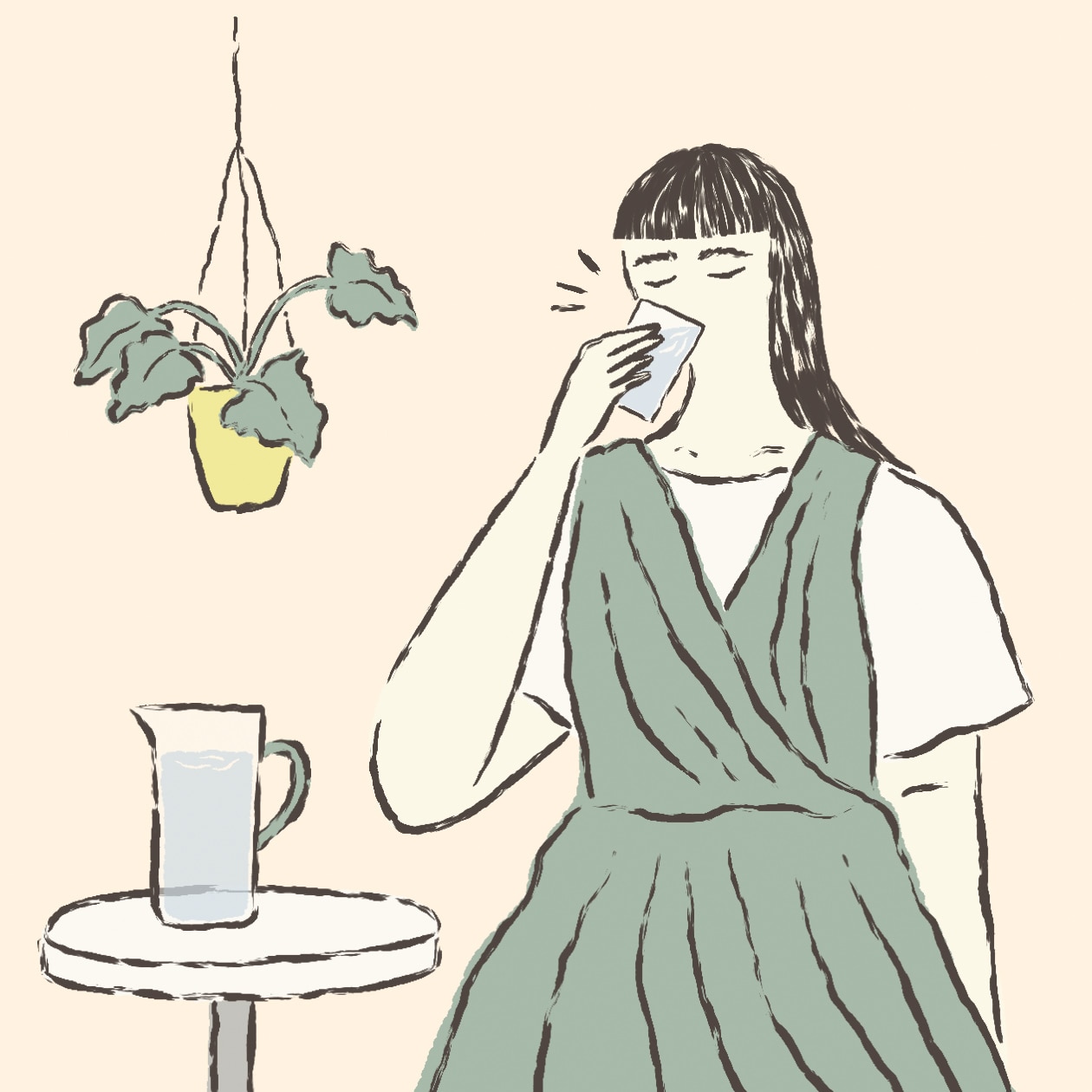 水分補給をする女性のイラスト