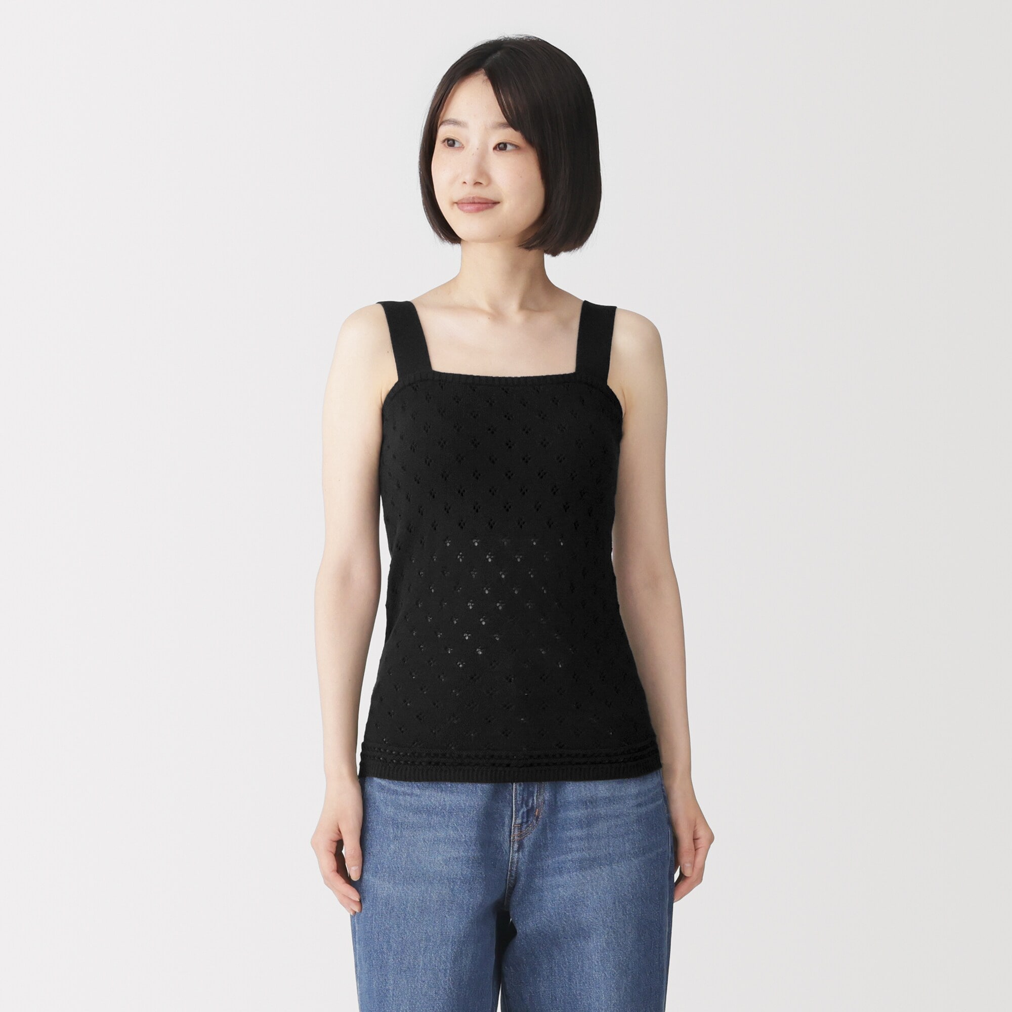 無印良品のコットン透かし編みニット ブラタンクトップ