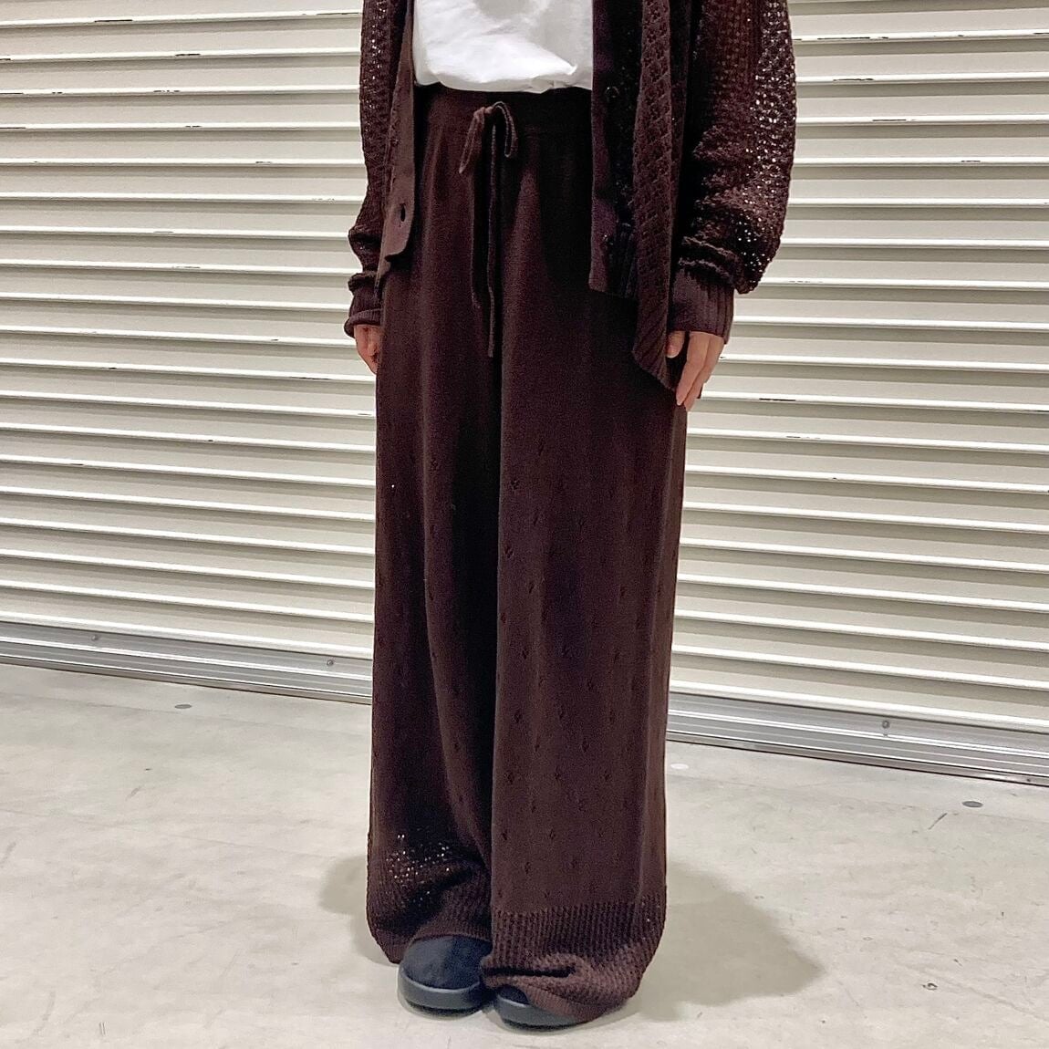無印良品の『婦人 コットン透かし編みニット ロングパンツ』