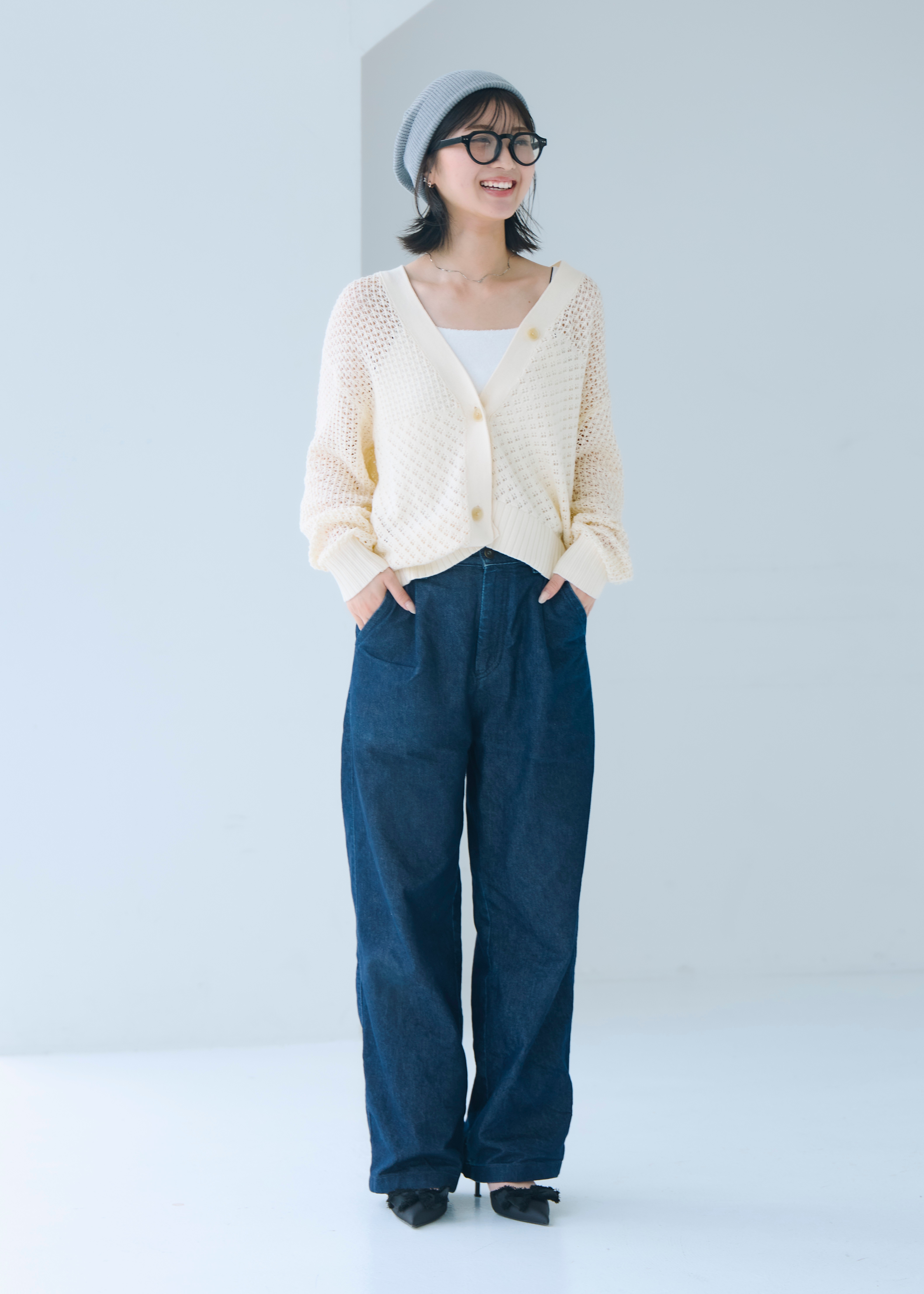 無印良品の婦人 コットン透かし編みニット 長袖カーディガン