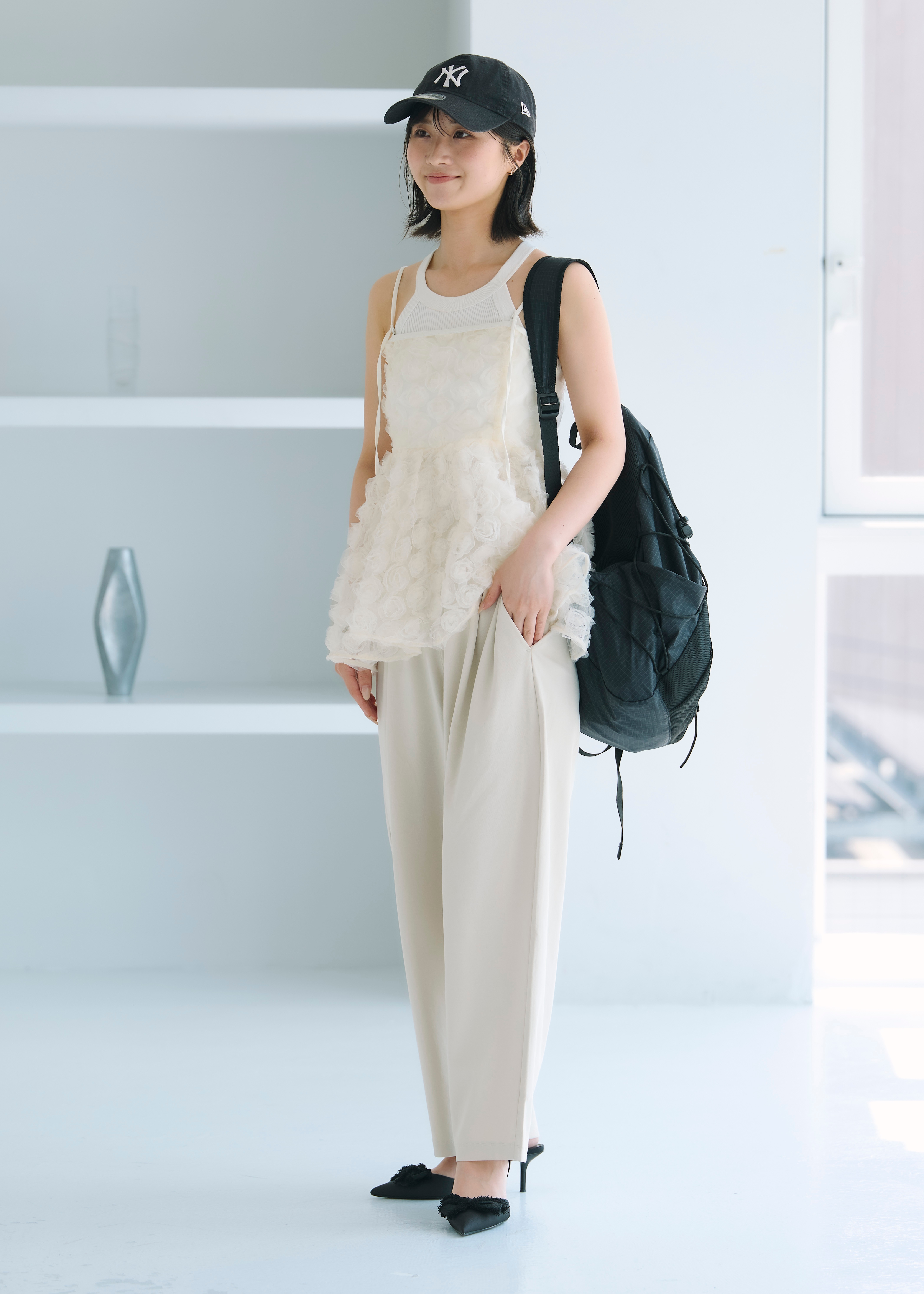 無印良品の婦人 スムースポンチ イージーテーパードパンツ