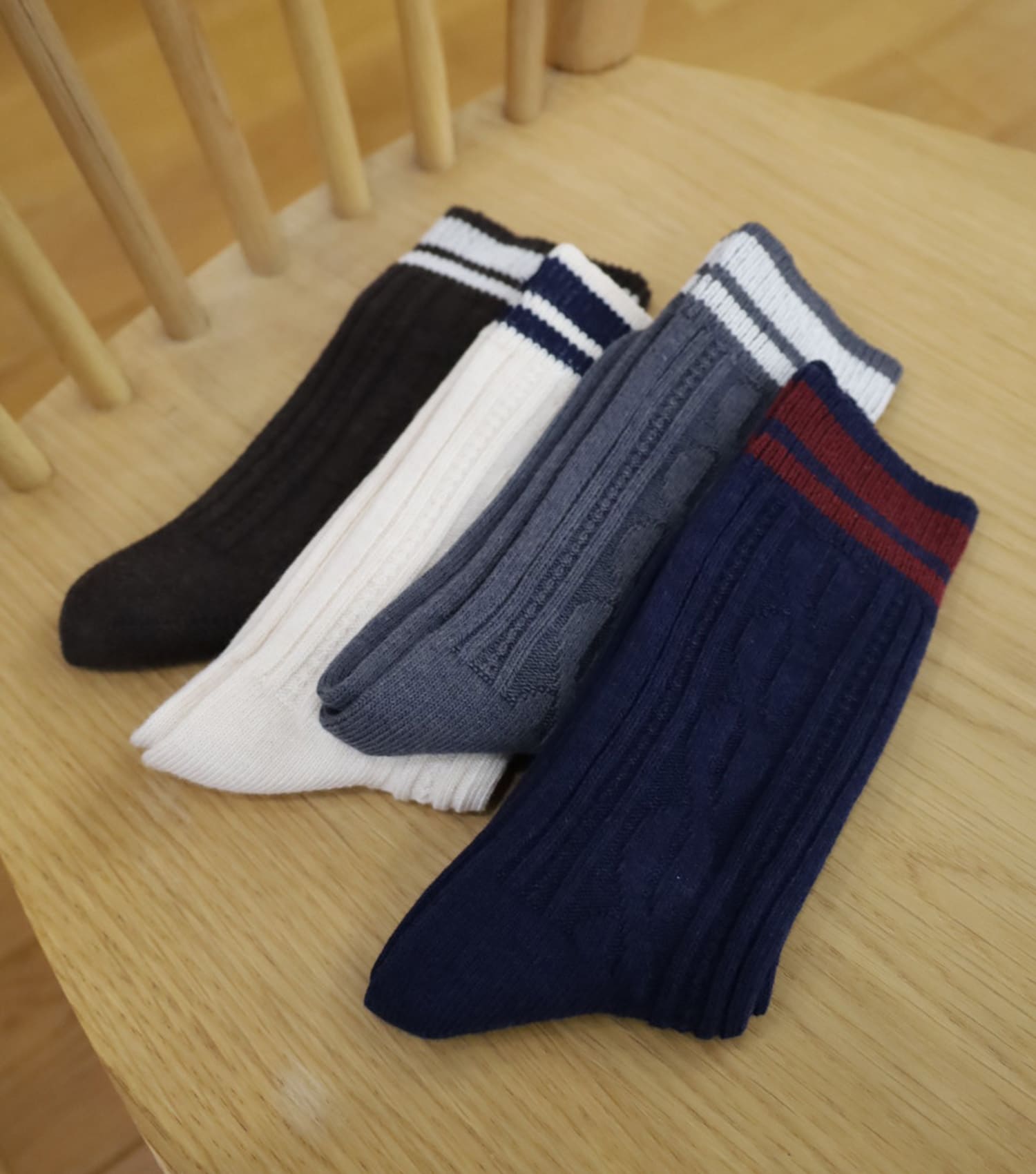 無印良品 婦人 足なり直角 あったか綿 ラインケーブル靴下(ウール入り)