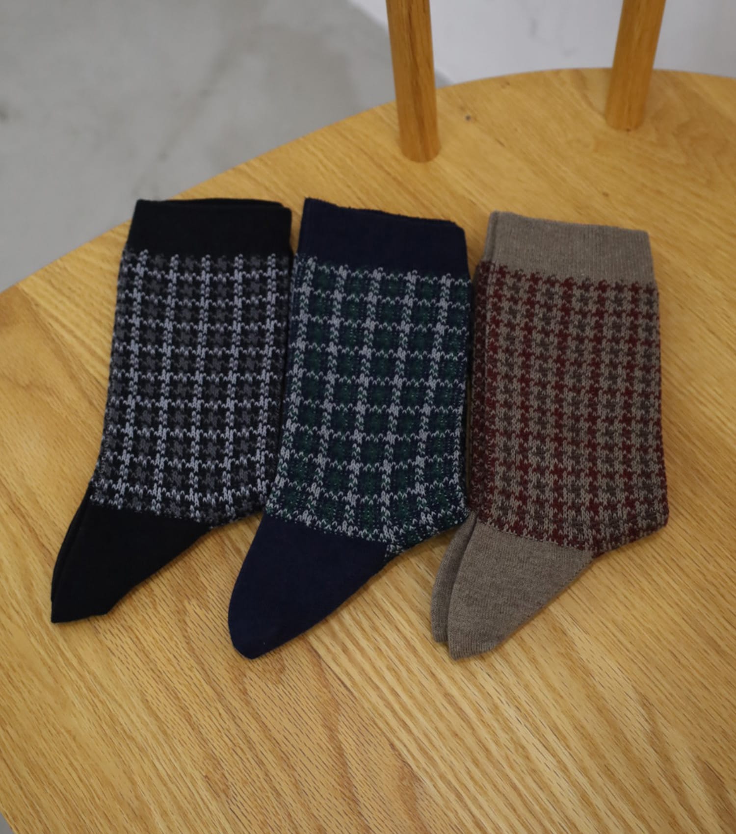 無印良品 婦人 足なり直角 あったか綿 千鳥柄靴下(ウール入り)