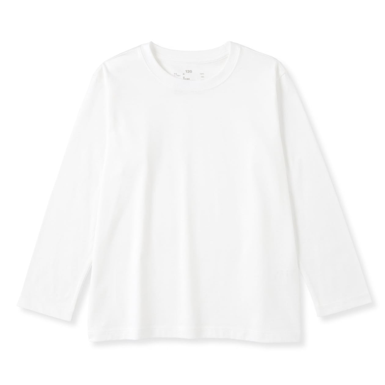 キッズ 綿天竺編みクルーネック長袖Tシャツ 無地