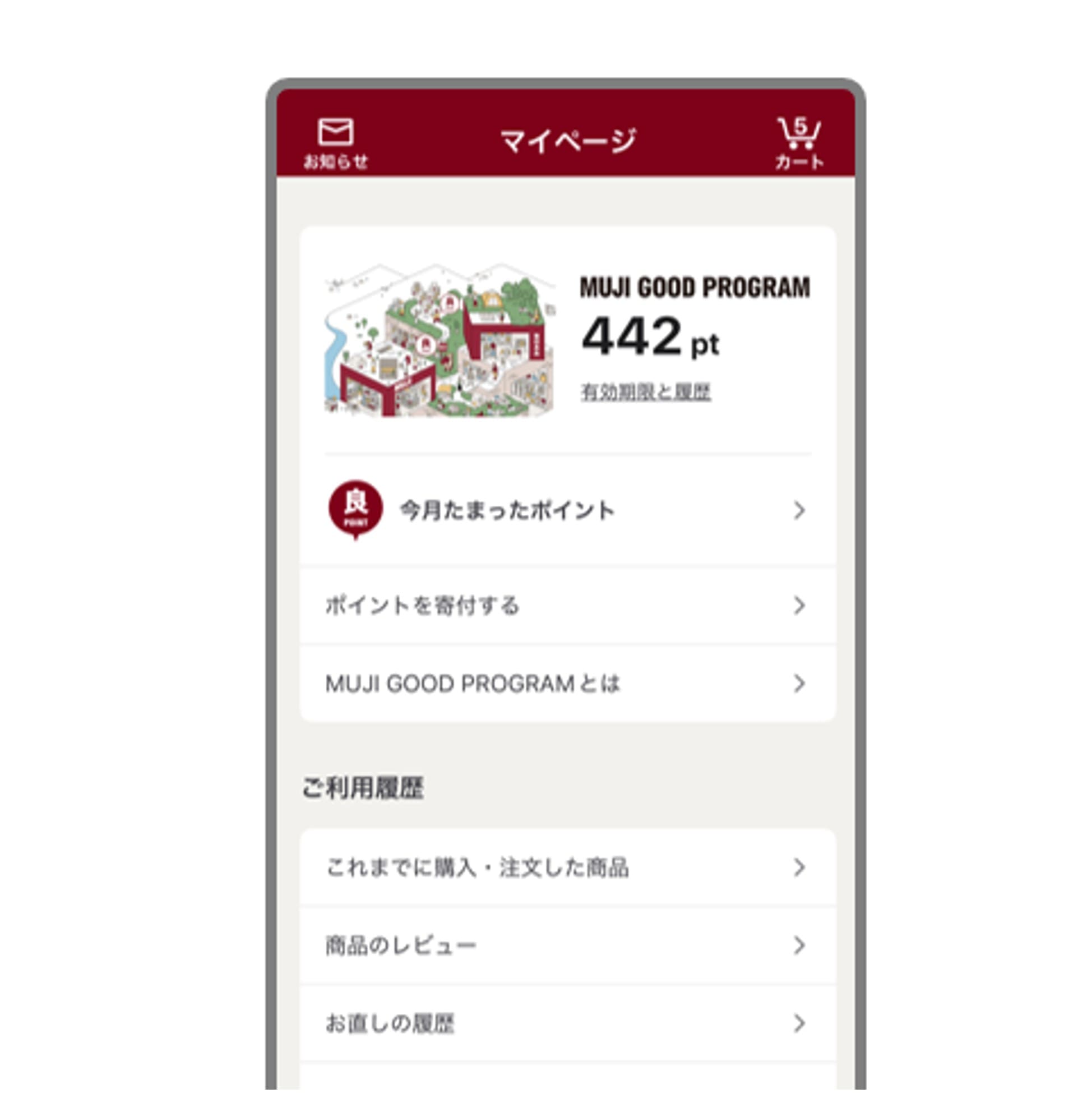MUJI アプリのポイント画面