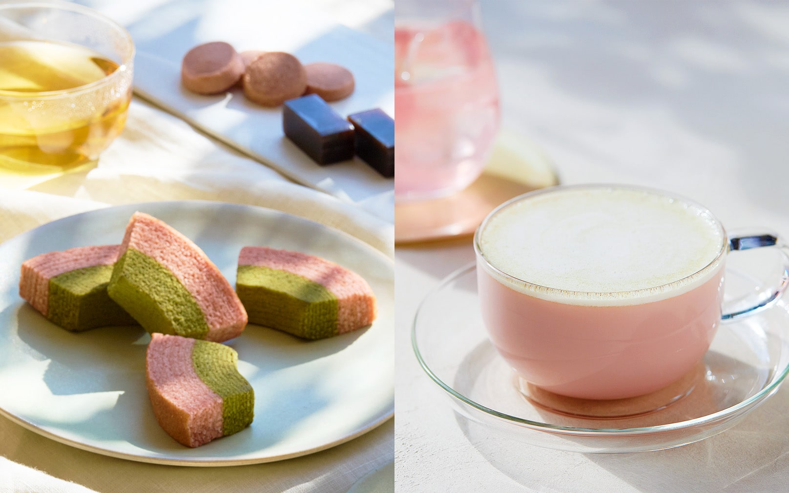 春を待つ、桜のお菓子と飲料。