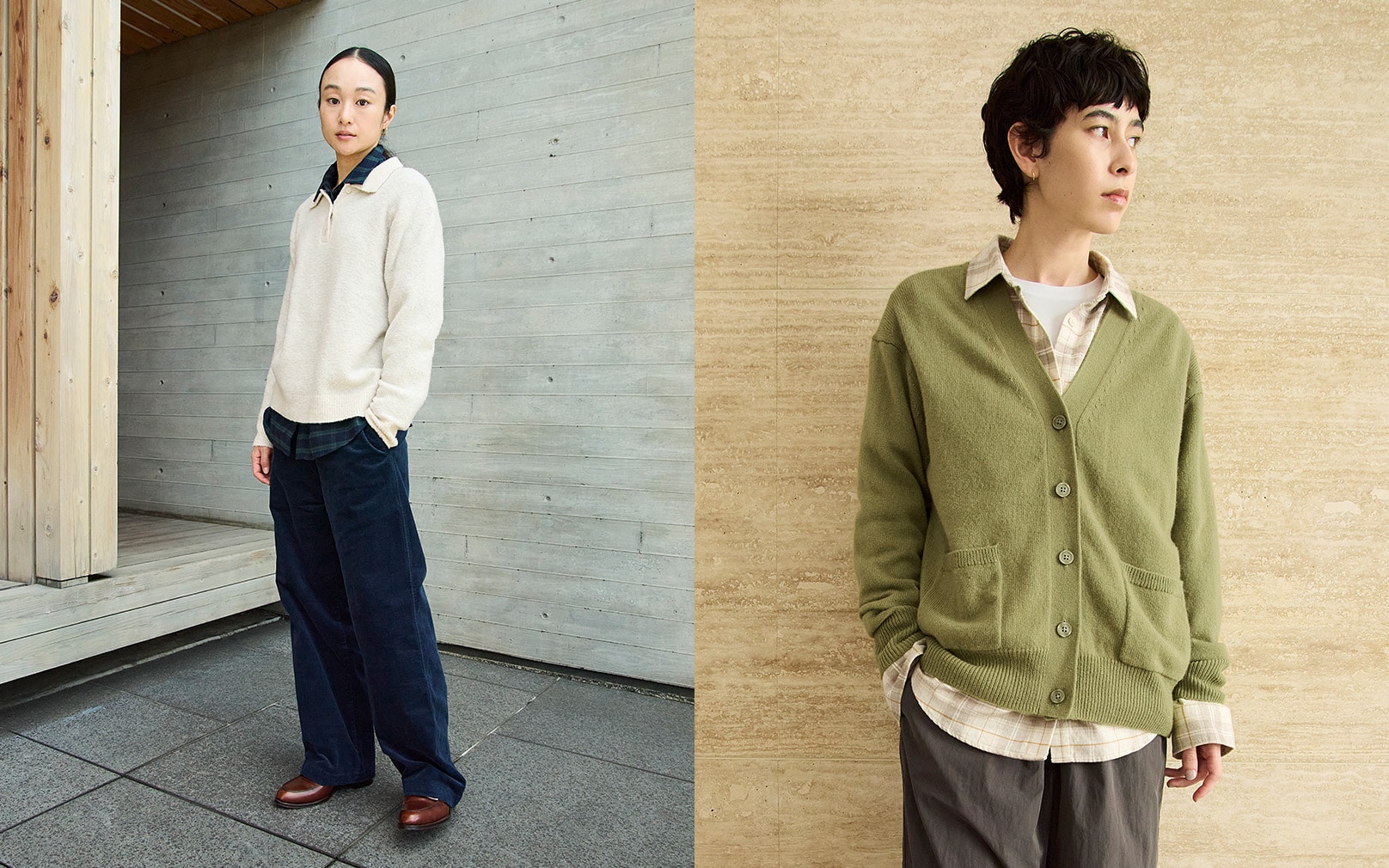 寒い時期も心地よく過ごす、冬素材のニット・ボトムス。