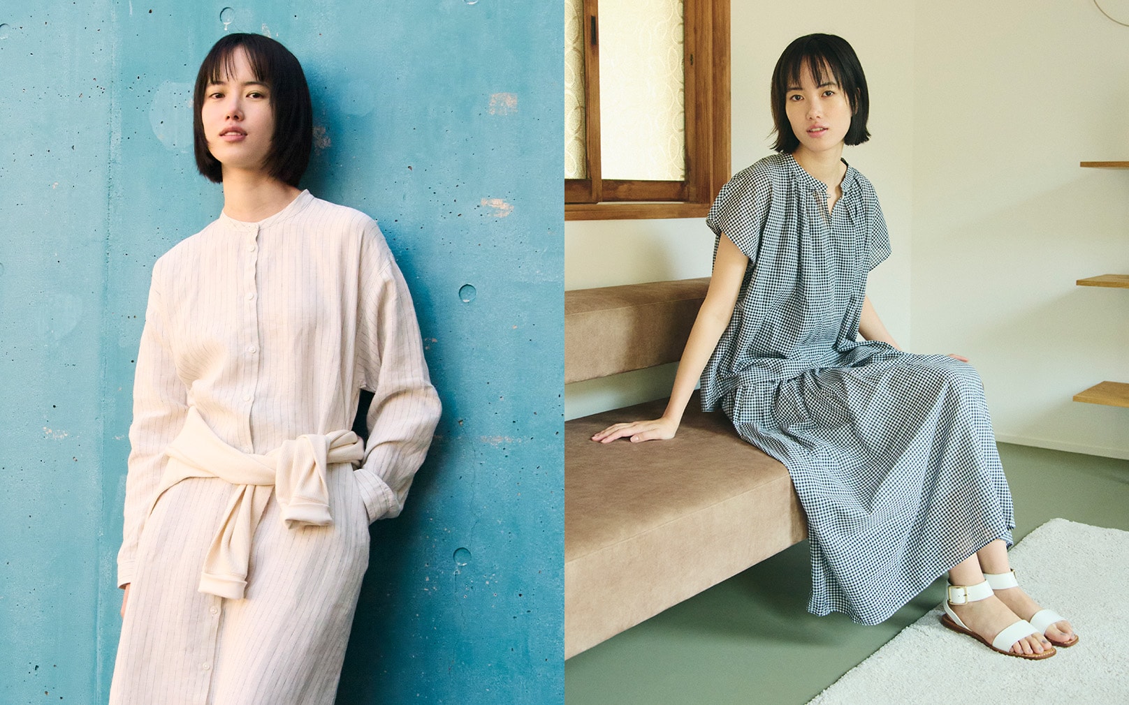 夏素材(リネン・強撚)のトップス・ボトムス。