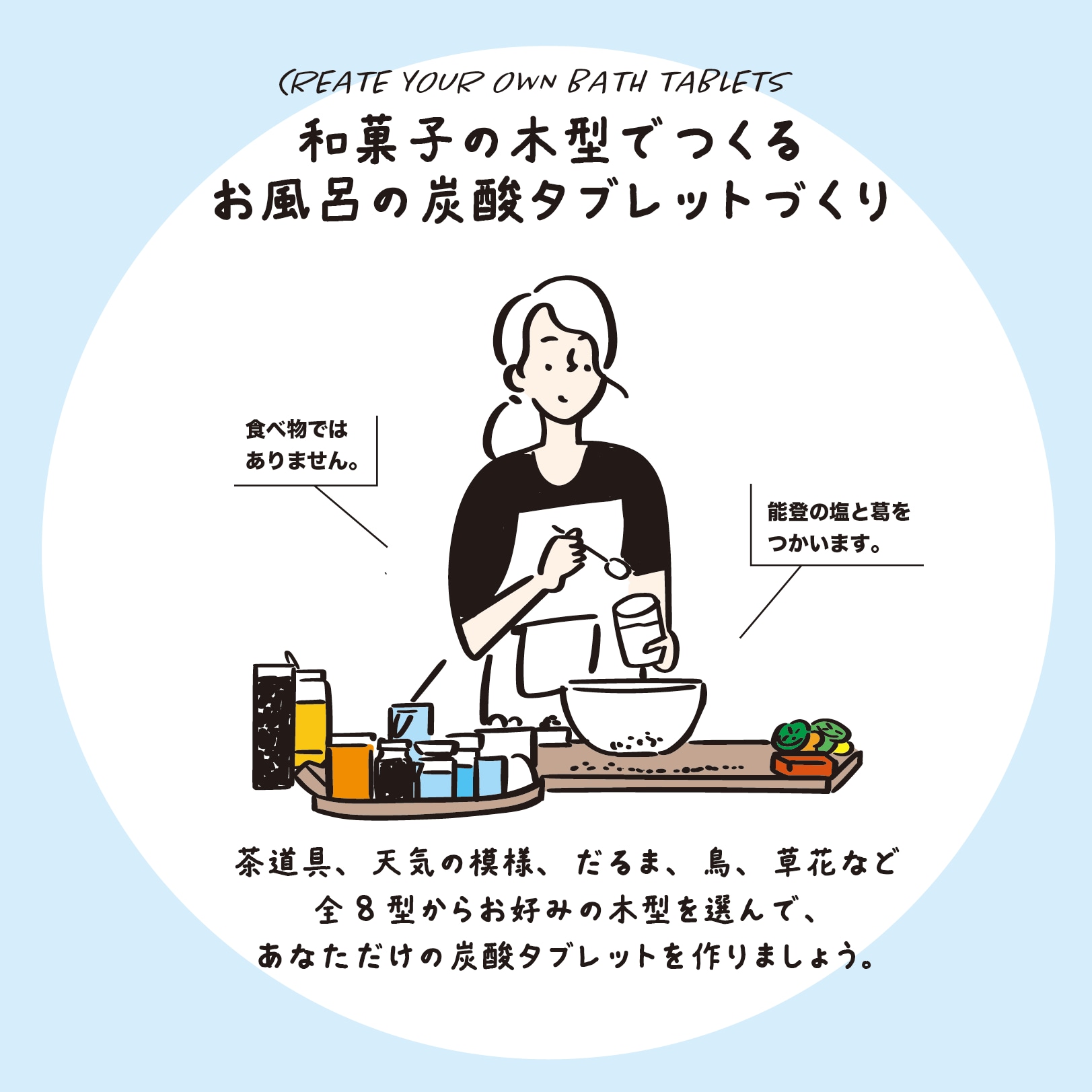 和菓子木型でつくる「お風呂の炭酸タブレット」づくり体験