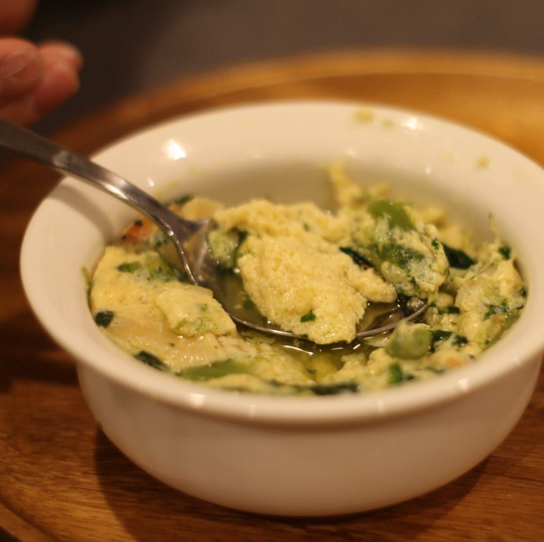 キービジュアル画像：『食べるスープ　菜の花とたけのこの和だしスープ』を使って、春の香りの茶碗蒸しを作りました。