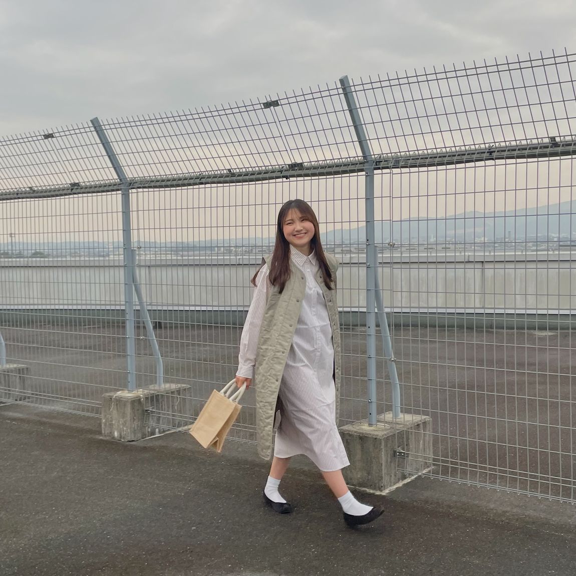 洗いざらし　ブロードレギュラーカラー長袖ワンピース