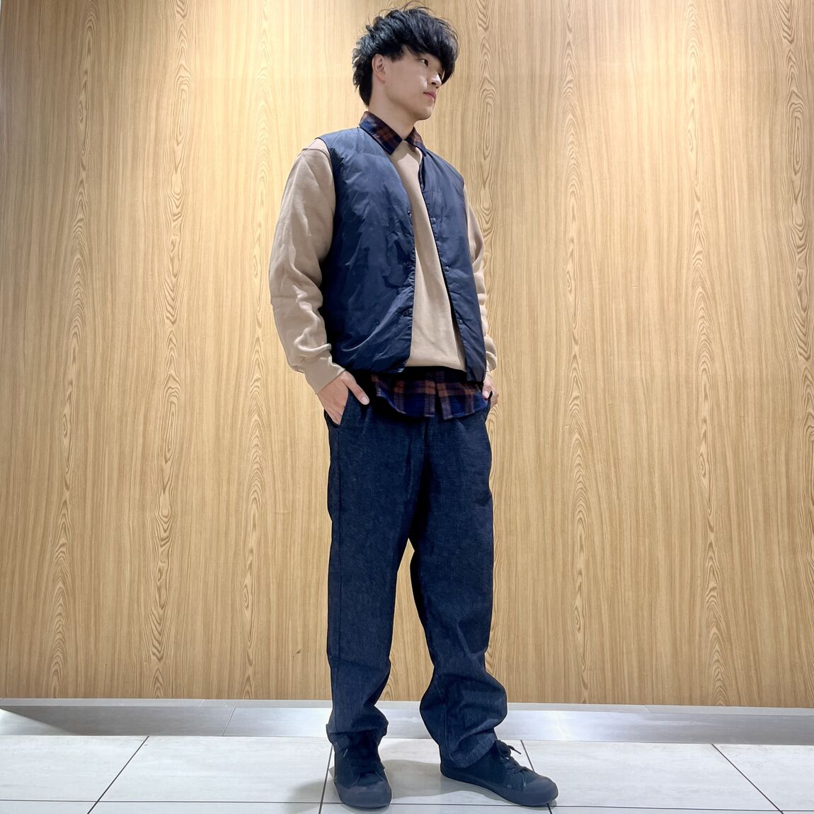 紳士　スウェット　チェックシャツ