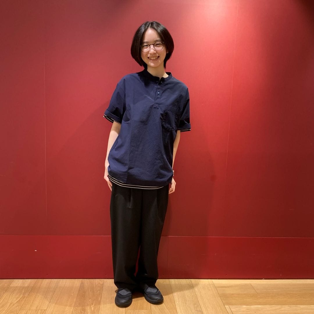 涼感ヘンリーネック半袖布帛Tシャツ