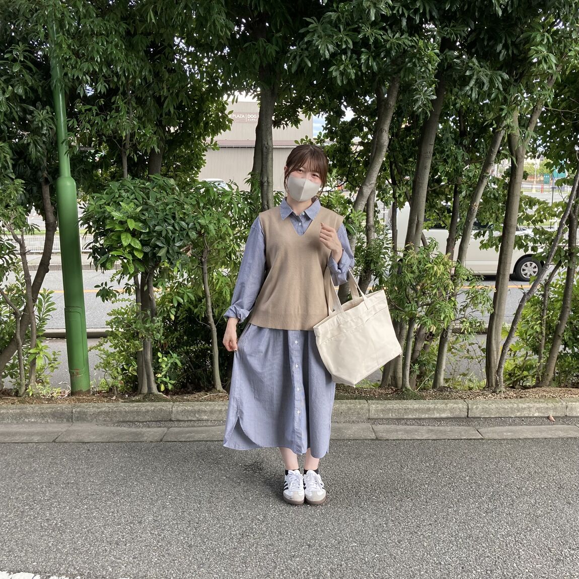 ブロード長袖ワンピース