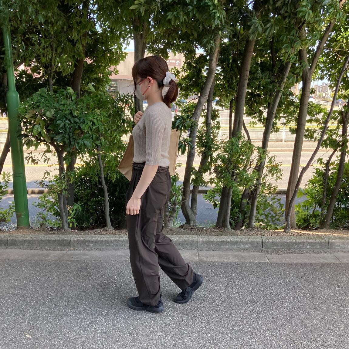 リブ編み五分袖トップ