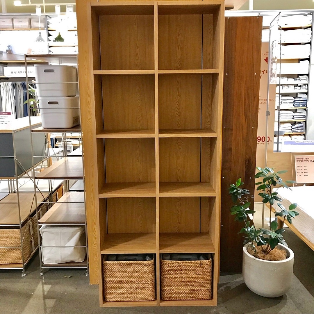 美品】無印良品 MUJI スタッキングシェルフセット・5段×2列・オーク 