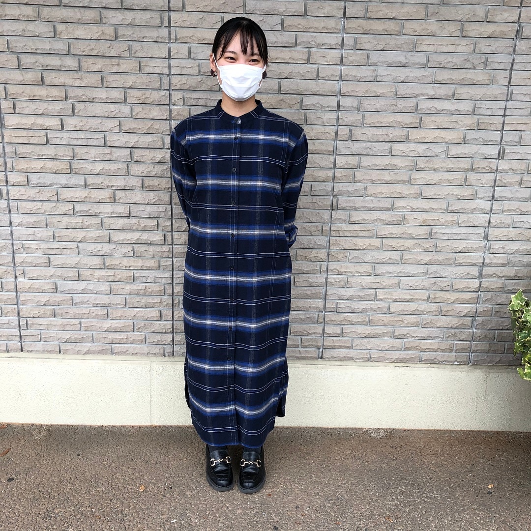 両面起毛フランネルスタンドカラーシャツワンピース