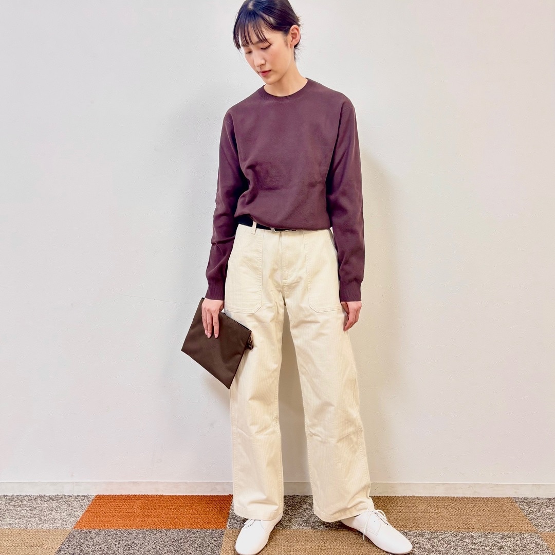 【ザ・モール仙台長町】紳士洗えるミラノリブ編みクルーネックセーターが主役の婦人コーディネート写真