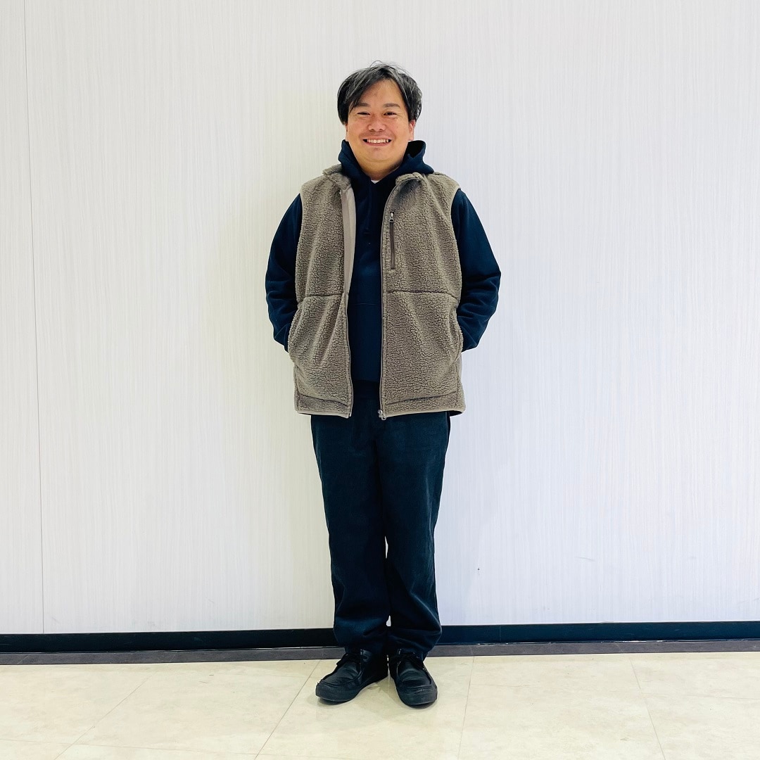 紳士ボアベストコーデ