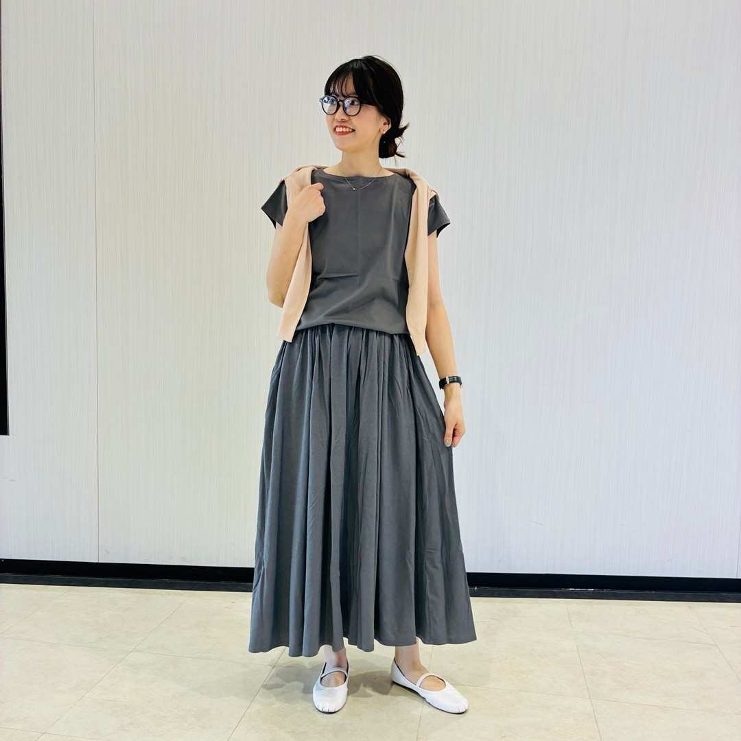 婦人強撚天竺ギャザースカートコーデ