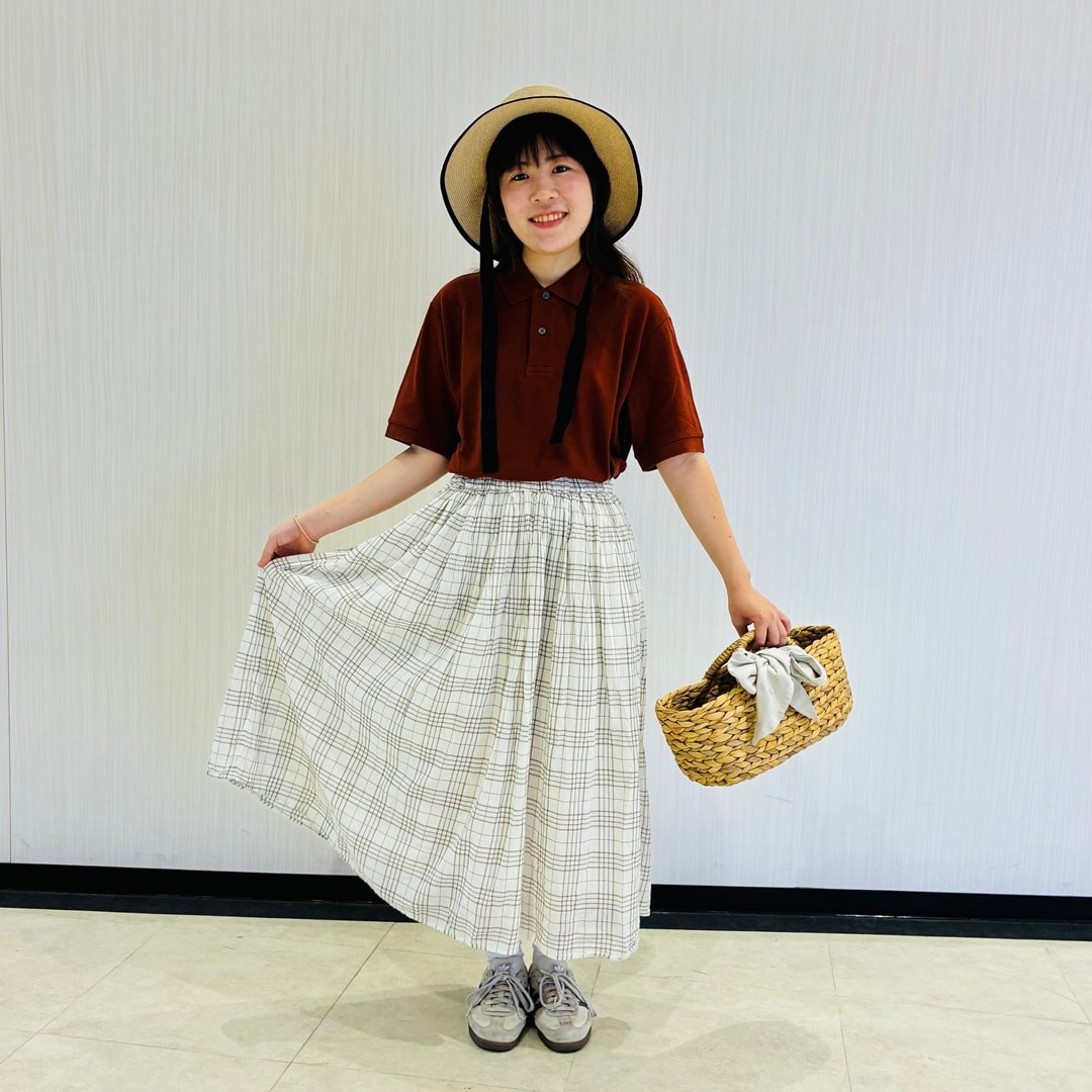 婦人強撚ギャザースカートコーデ